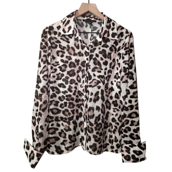 Women's 10 Boston Proper Leopard Print Button Down Sheer-Like Print - Picture 1 of 7
